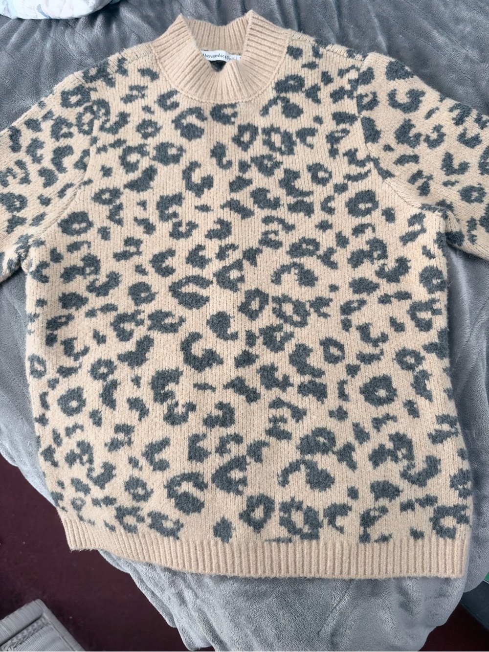 Abercrombie & Fitch Leopard Crewneck Sweater in Beige and Gray